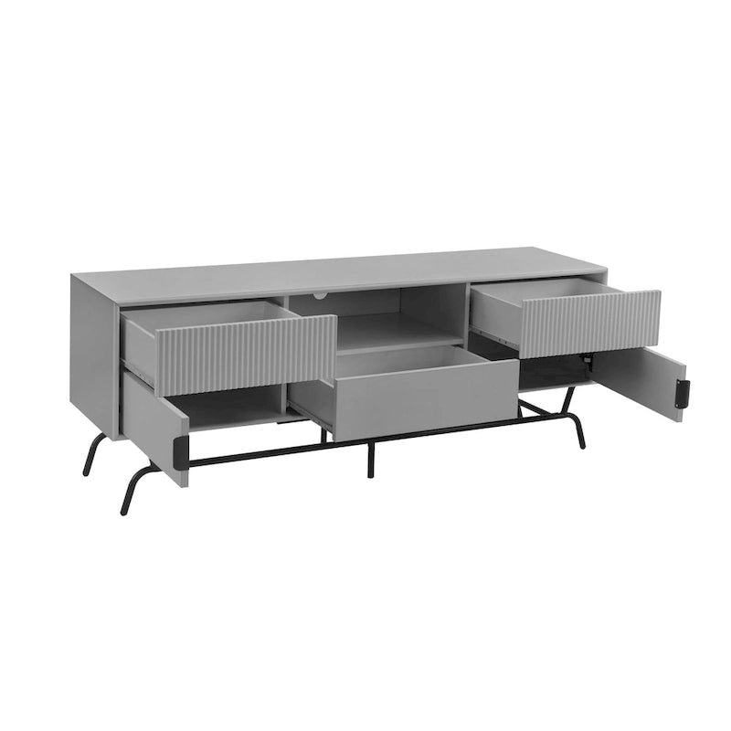 Meuble TV moderne de 60 pouces avec 3 tiroirs et trou pour câbles