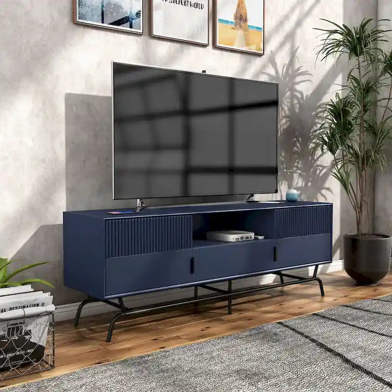 Meuble TV moderne de 60 pouces avec 3 tiroirs et trou pour câbles