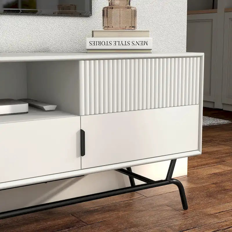 Meuble TV moderne de 60 pouces avec 3 tiroirs et trou pour câbles
