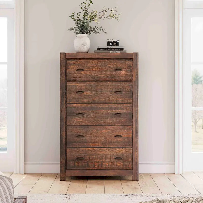 Commode à 5 tiroirs en bois massif Montauk