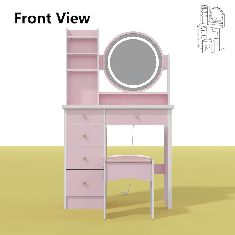 31.5 Wide Makeup Vanity  with Stool, Mirror,3 Color Light - 31.5W