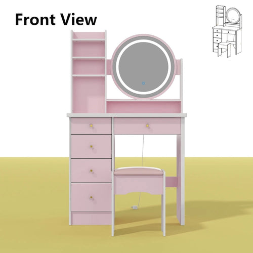31.5 Wide Makeup Vanity  with Stool, Mirror,3 Color Light - 31.5W