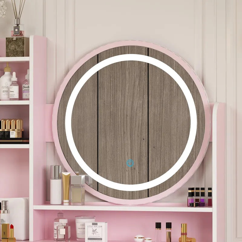 Coiffeuse de 80 cm de large avec tabouret, miroir, 3 couleurs d'éclairage - 80 cm (L)