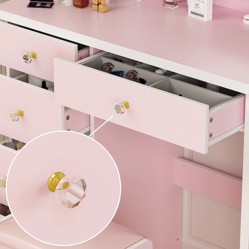 Coiffeuse de 80 cm de large avec tabouret, miroir, 3 couleurs d'éclairage - 80 cm (L)