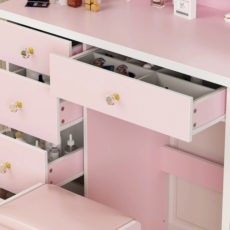 Coiffeuse de 80 cm de large avec tabouret, miroir, 3 couleurs d'éclairage - 80 cm (L)
