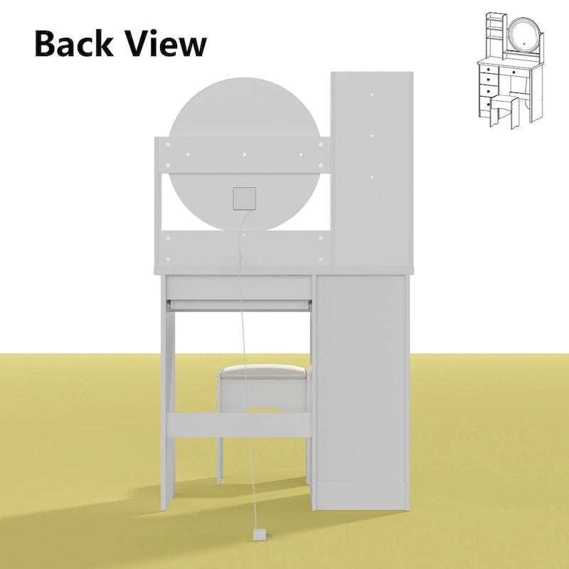 Coiffeuse de 80 cm de large avec tabouret, miroir, 3 couleurs d'éclairage - 80 cm (L)