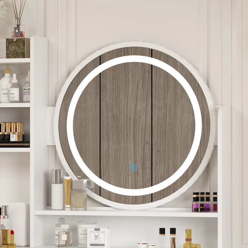 Coiffeuse de 80 cm de large avec tabouret, miroir, 3 couleurs d'éclairage - 80 cm (L)
