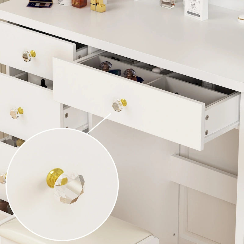 Coiffeuse de 80 cm de large avec tabouret, miroir, 3 couleurs d'éclairage - 80 cm (L)