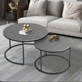 Tables basses gigognes, structure en métal noir avec plateau rond en pierre frittée - 31,5x17,7 pouces