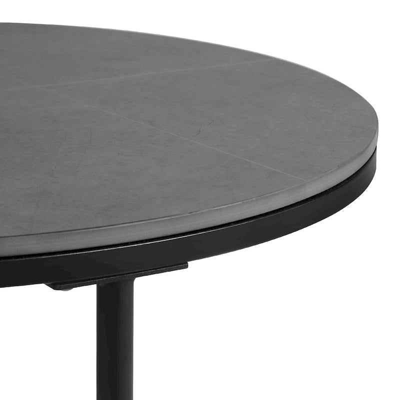 Tables basses gigognes, structure en métal noir avec plateau rond en pierre frittée - 31,5x17,7 pouces