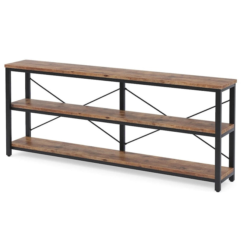 Console extra longue avec cadre métallique pour entrée, meuble TV à 3 niveaux