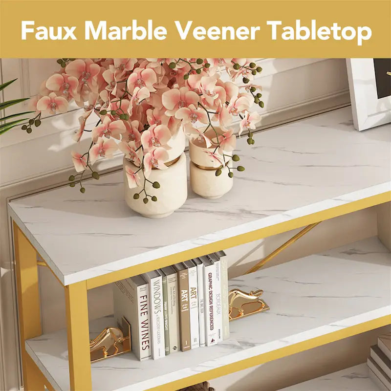 Console extra longue avec cadre métallique pour entrée, meuble TV à 3 niveaux