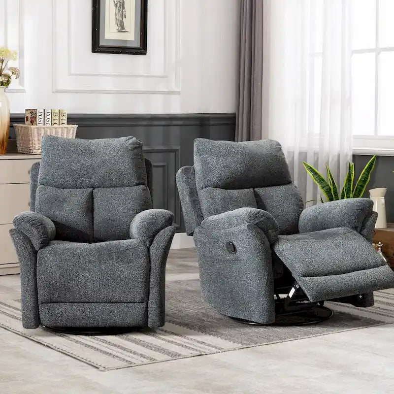 Swivel Rocker Fabric Recliner Chair Manual Reclining Sofa  of two