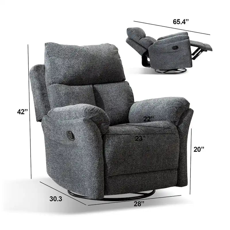 Fauteuil inclinable pivotant en tissu avec fonction d'inclinaison manuelle
