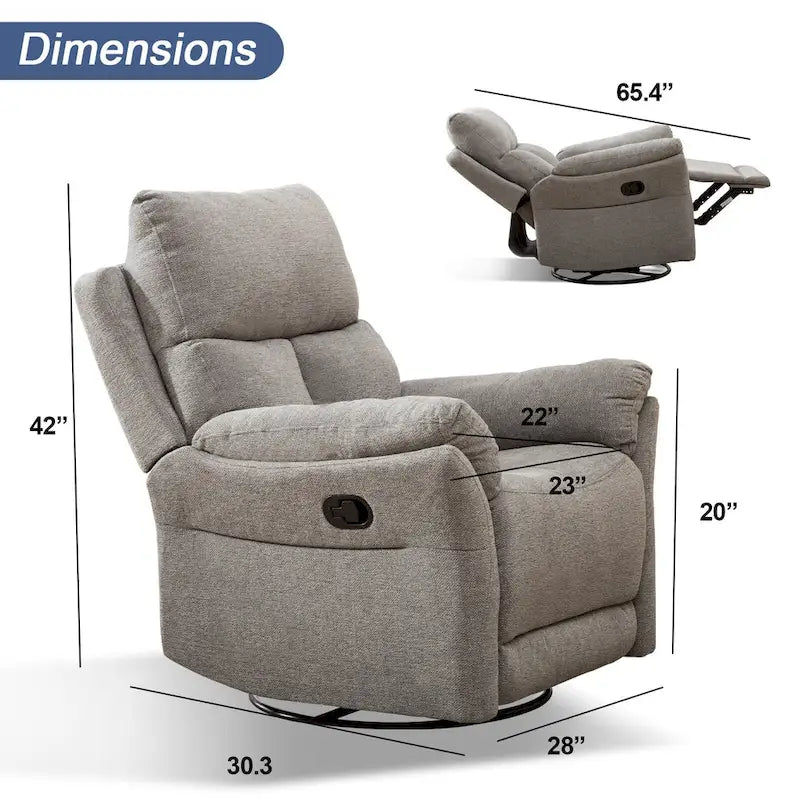 Fauteuil inclinable pivotant en tissu avec fonction d'inclinaison manuelle
