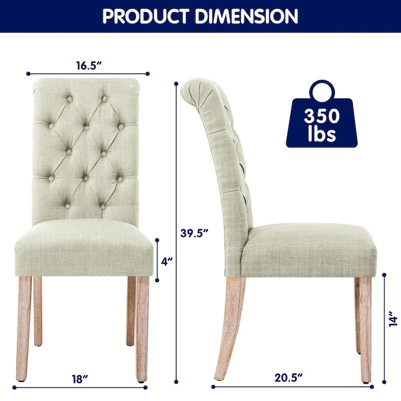 Chaise de salle à manger Parsons moderne boutonnée en lin
