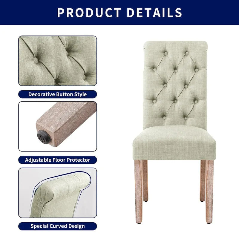 Chaise de salle à manger Parsons moderne boutonnée en lin