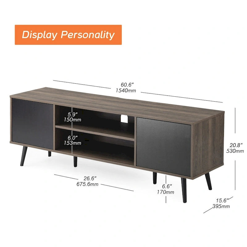 Meuble TV scandinave 156 cm Noir et Gris