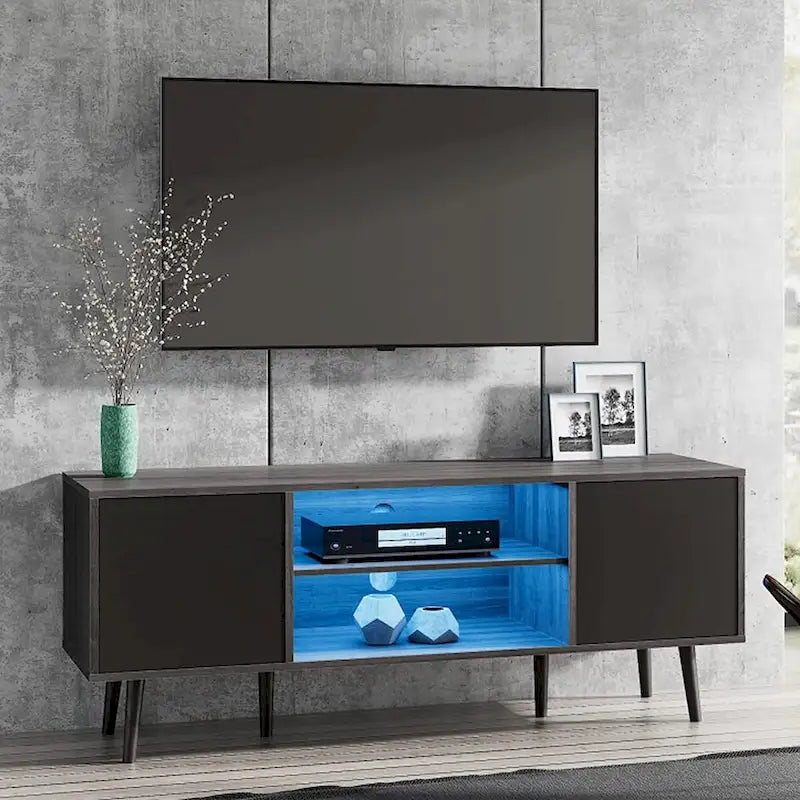 Meuble TV scandinave 156 cm Noir et Gris