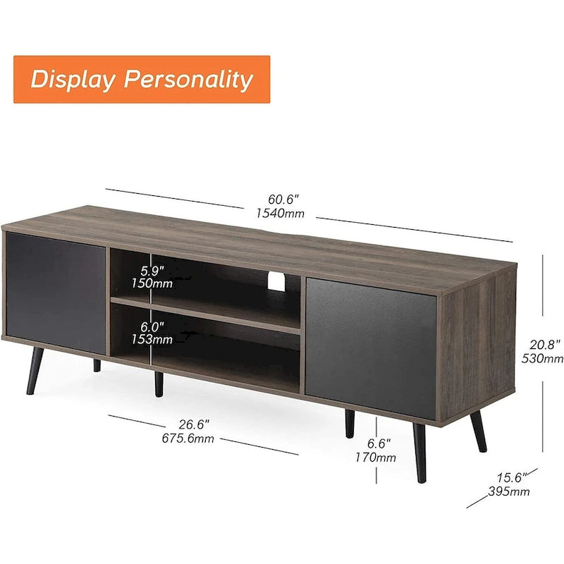 Meuble TV scandinave 156 cm Noir et Gris
