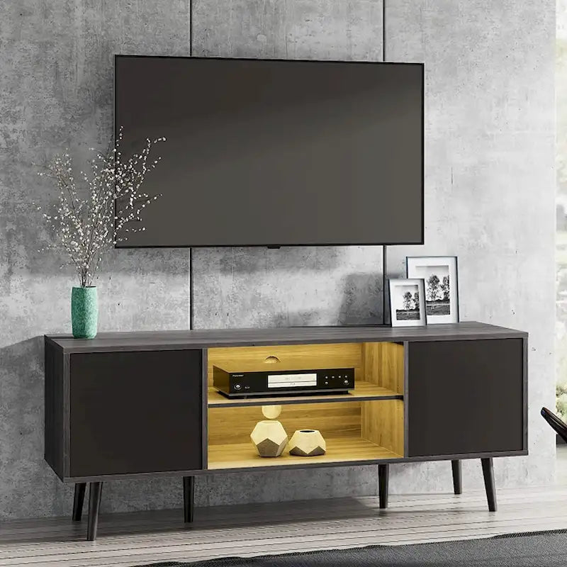 Meuble TV scandinave 156 cm Noir et Gris