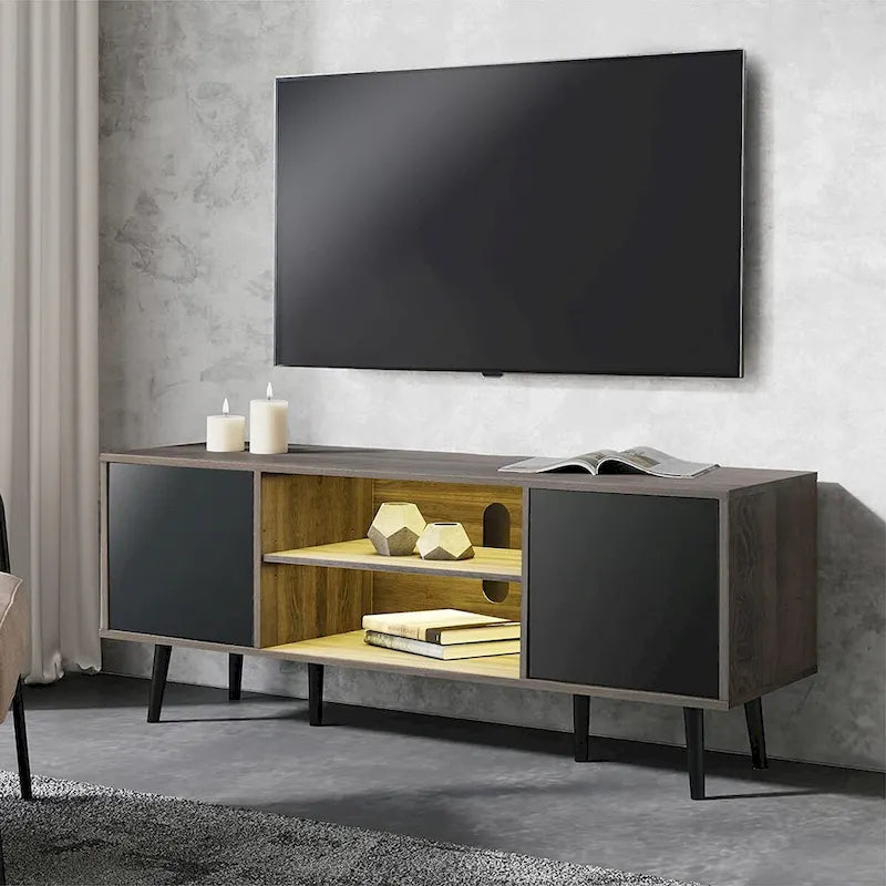 Meuble TV scandinave 156 cm Noir et Gris