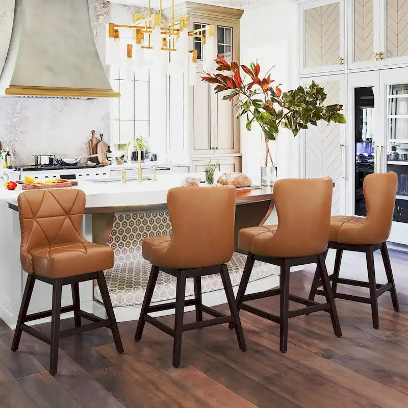 26 in. Mid-Century Modern Counter Stools Faux Leather/Fabric Upholstered Swivel Bar Stools for Island  of 4