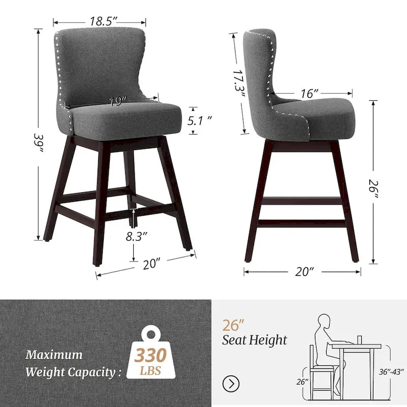 Tabourets de comptoir pivotants de 66 cm de style moderne du milieu du siècle en similicuir/tissu, pour îlot