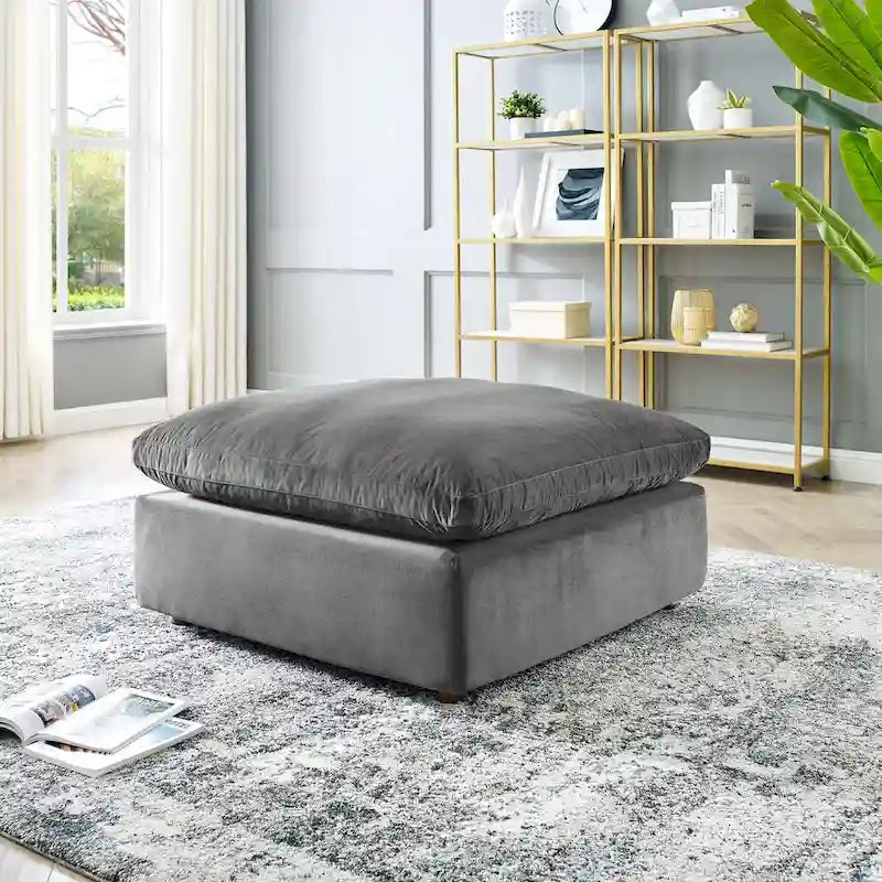 Ottoman en velours haute performance surdimensionné rempli de duvet