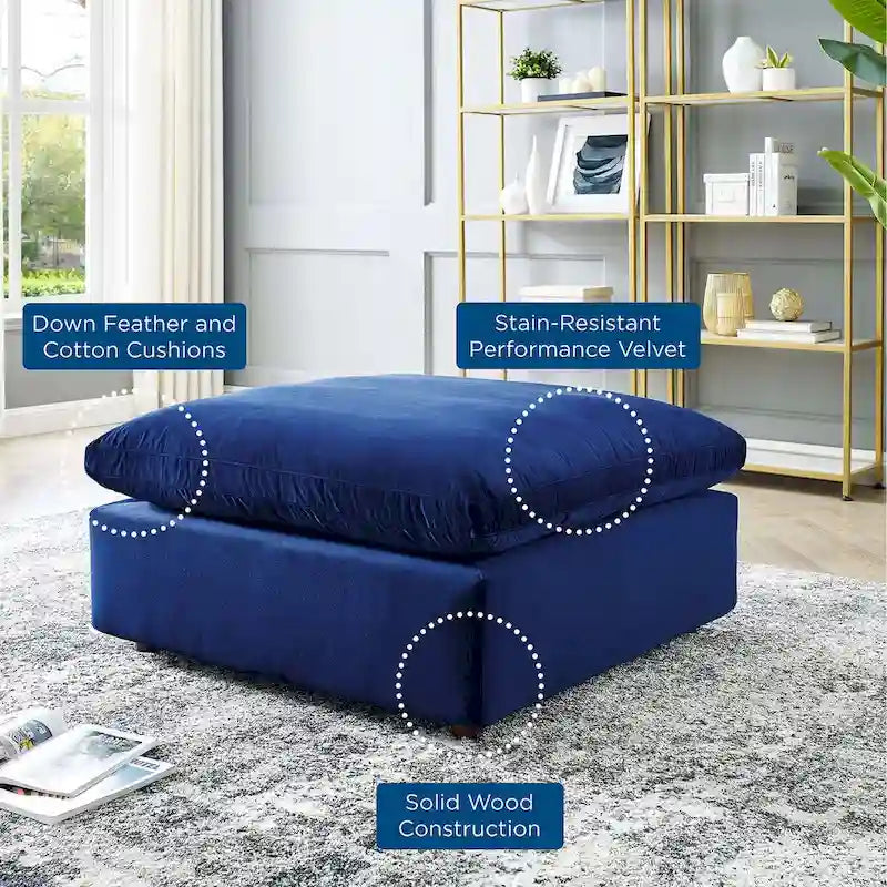 Ottoman en velours haute performance surdimensionné rempli de duvet