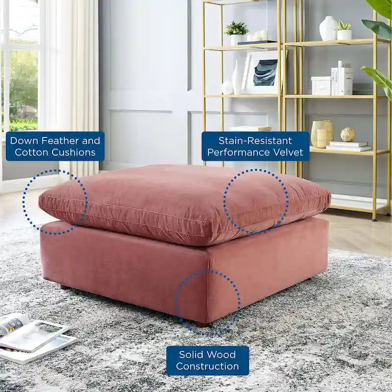 Ottoman en velours haute performance surdimensionné rempli de duvet