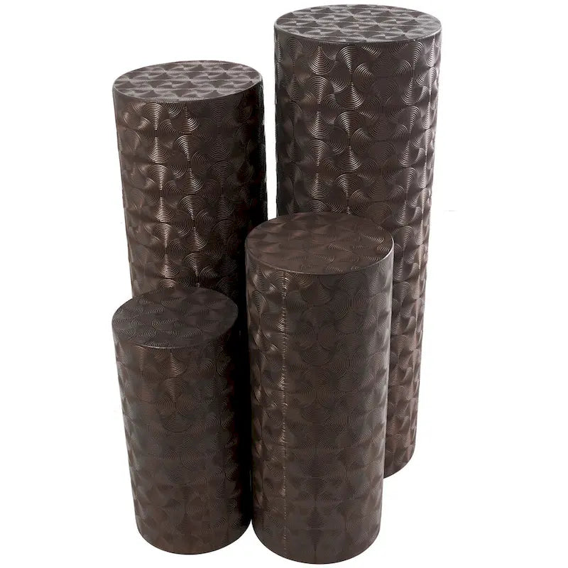 Metal Abstract Tall Slim Pedestal Table with Grooved Shell or Hammered Design -  of 4 Brown - 