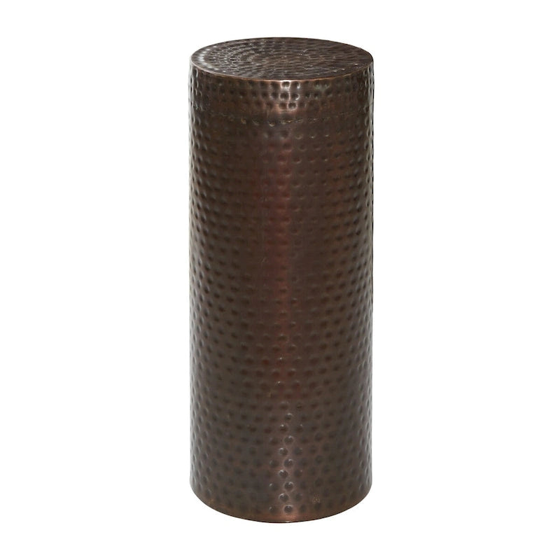 Guéridon haut et fin en métal au design abstrait, motif coquille rainurée ou martelé - Marron