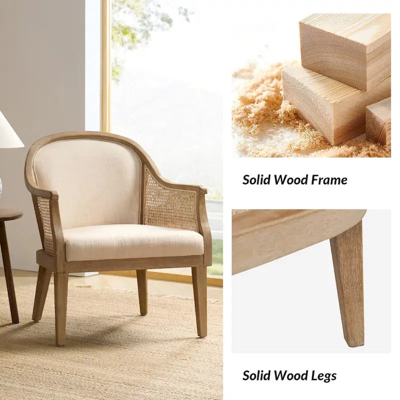 Fauteuil en rotin de ferme en bois massif avec pieds en bois massif