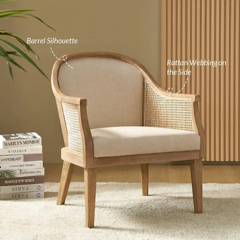 Fauteuil en rotin de ferme en bois massif avec pieds en bois massif