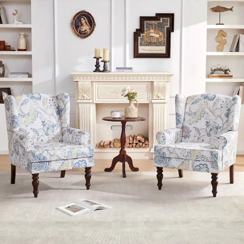 Fauteuil d'appoint avec pieds tournés Bleu/Beige/Gris