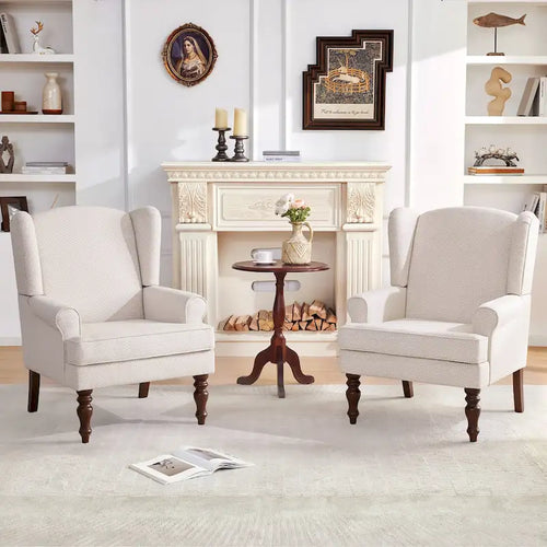 Accent Armchair with Turned Legs  of 2 Blue/ Beige / Grey