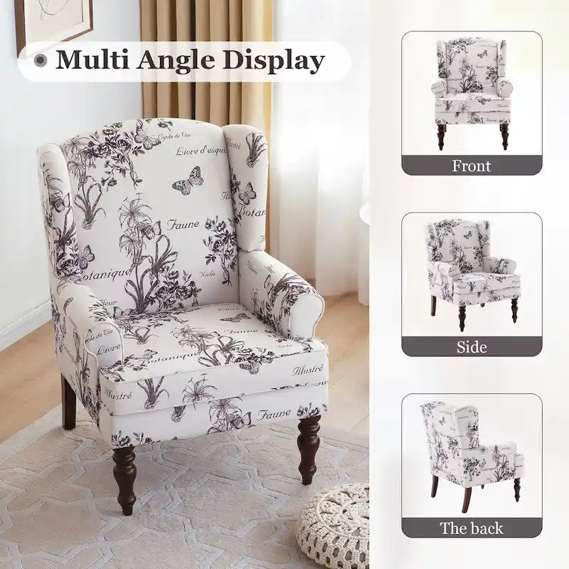 Fauteuil d'appoint avec pieds tournés Bleu/Beige/Gris