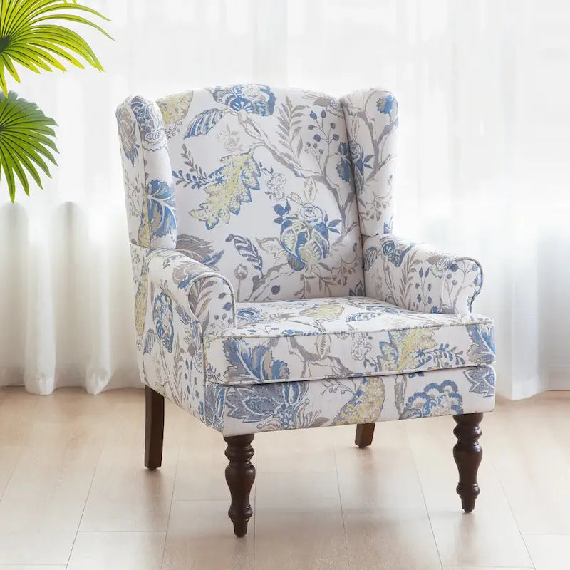 Fauteuil d'appoint avec pieds tournés Bleu/Beige/Gris