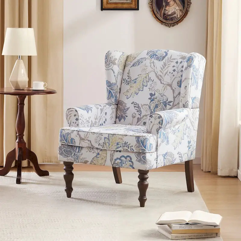 Fauteuil d'appoint avec pieds tournés Bleu/Beige/Gris