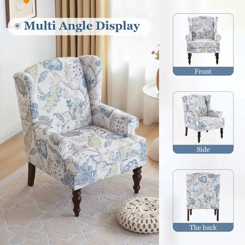 Fauteuil d'appoint avec pieds tournés Bleu/Beige/Gris