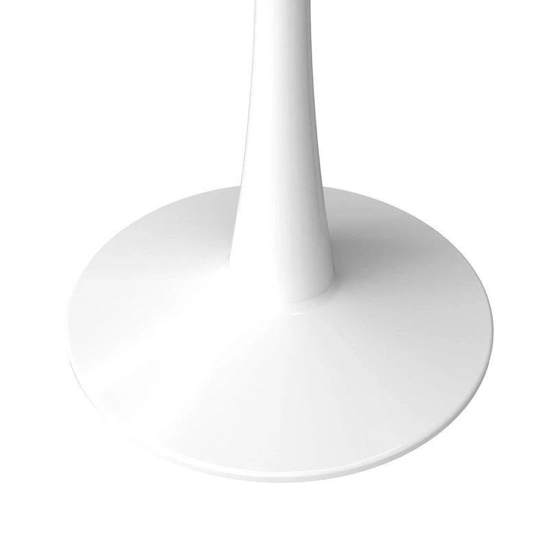 Table de salle à manger ronde Bristol pour 4 personnes, plateau en pierre frittée de 89 cm avec base piédestal en acier inoxydable blanc