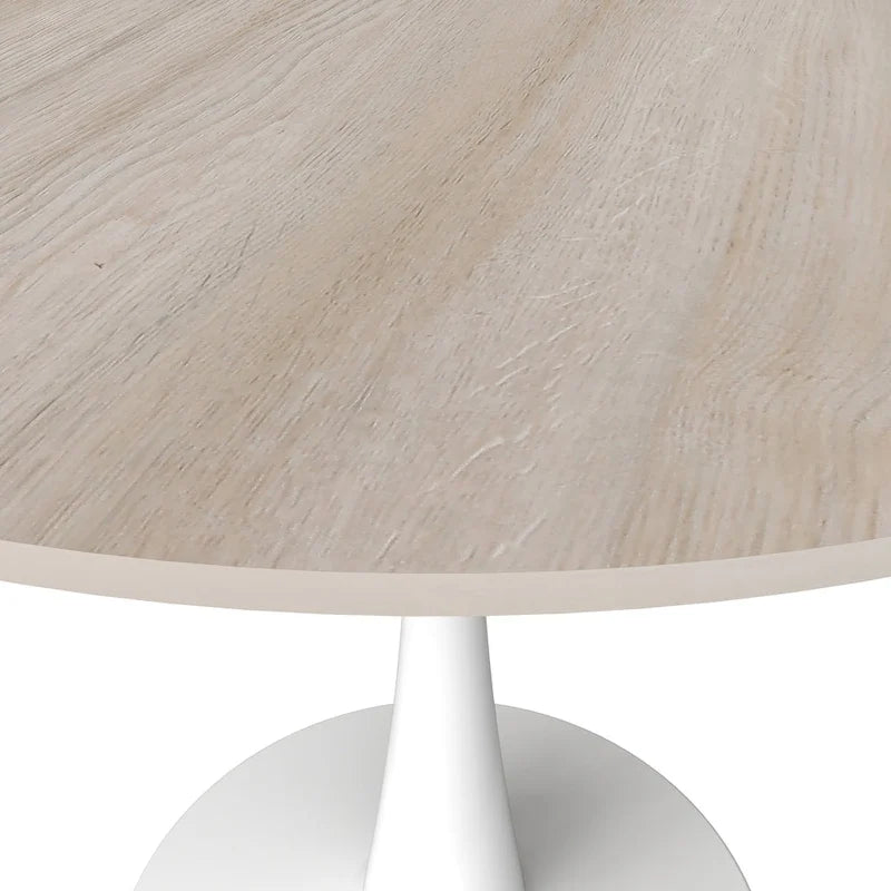 Table de salle à manger ronde Bristol pour 4 personnes, plateau en pierre frittée de 89 cm avec base piédestal en acier inoxydable blanc